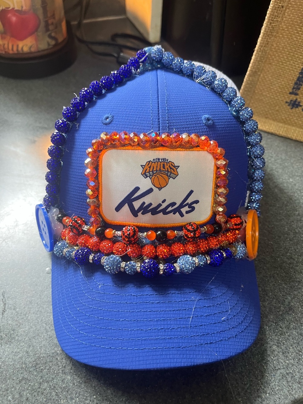 Ladies Knicks Beaded Blue Baseball Cap